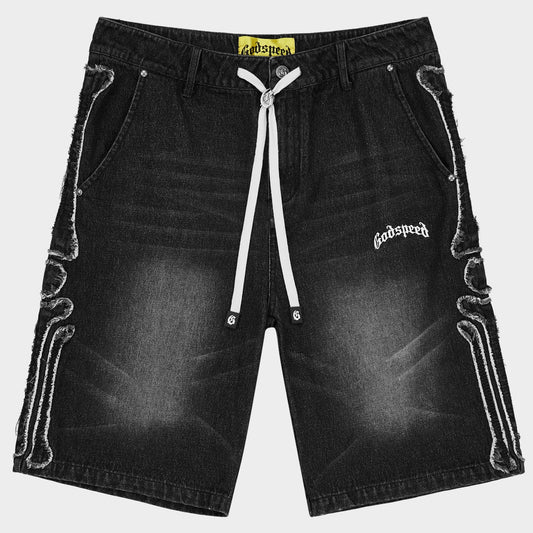Fémur Frayed Denim Shorts (Black)